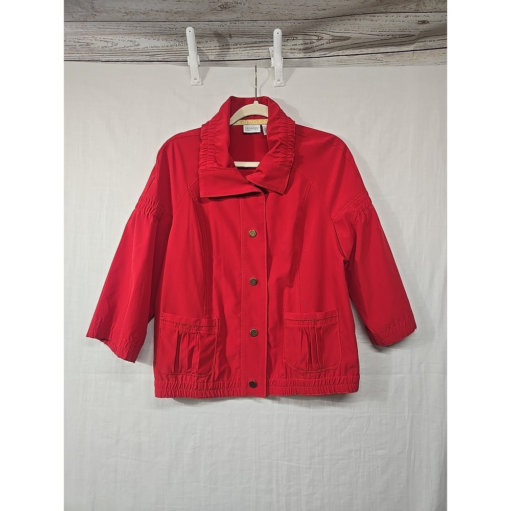 Zenergy By Chico's‎ Women's Red Gold Snap Front 3/4 Sleeve Jacket Size 1 Medium